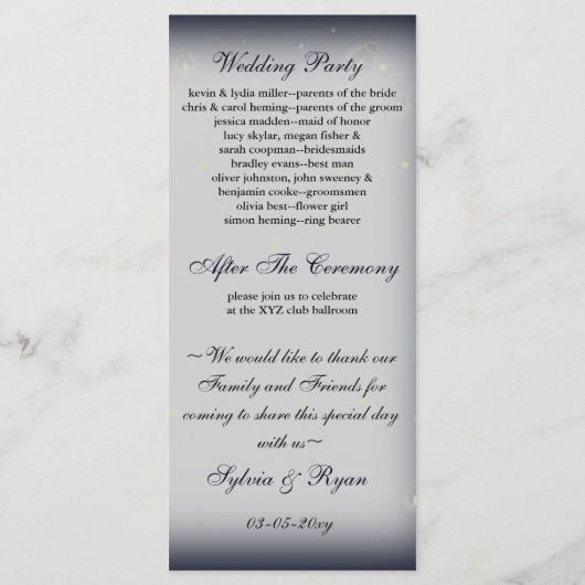 Firefelly-JAR-Hochzeitsprogramm Programm (Rückseite)