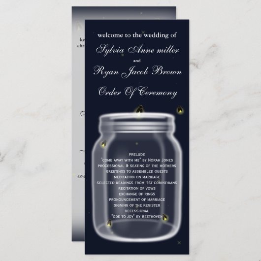 Firefelly-JAR-Hochzeitsprogramm Programm (Vorne/Hinten)