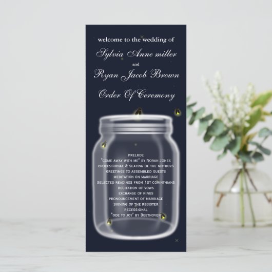 Firefelly-JAR-Hochzeitsprogramm Programm (Stehend Vorderseite)