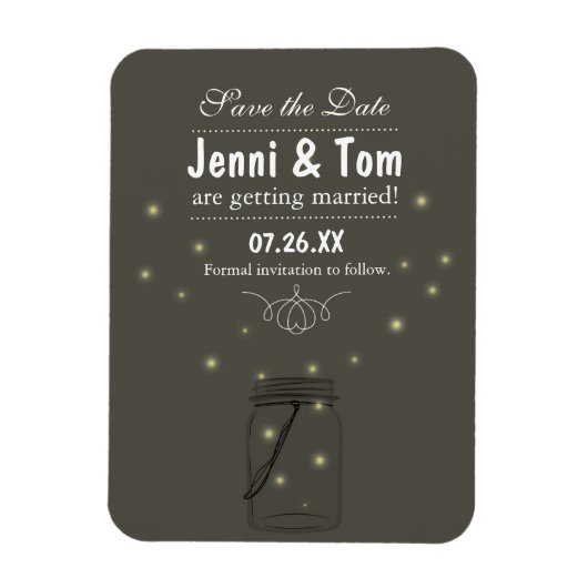 Firefets in Mason Jar Rustic Magnet Save the Date (Vertikal)