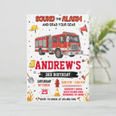FireFigher truck Birthday with Custom image Einladung (Stehend Vorderseite)