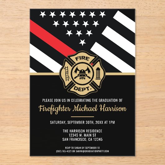 Firefighter Abschluss Red Line Flaggen Feuerwehrma Acryleinladungen (Vorderseite)