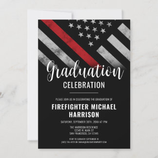 Firefighter Abschluss Red Line Flaggen Feuerwehrma Einladung