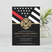 Firefighter Abschluss Red Line Flaggen Feuerwehrma Einladung (Stehend Vorderseite)