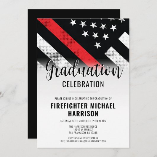 Firefighter Abschluss Red Line Flaggen Feuerwehrma Einladung (Vorne/Hinten)