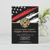 Firefighter Abschluss Red Line Flaggen Feuerwehrma Einladung (Stehend Vorderseite)