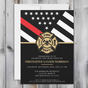 Firefighter Abschluss Red Line Flaggen Feuerwehrma Einladung