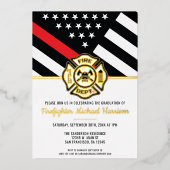 Firefighter Abschluss Red Line Flaggen Feuerwehrma Folieneinladung (Vorderseite)