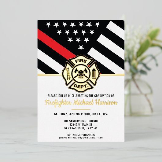 Firefighter Abschluss Red Line Flaggen Feuerwehrma Folieneinladung (Stehend vorne)