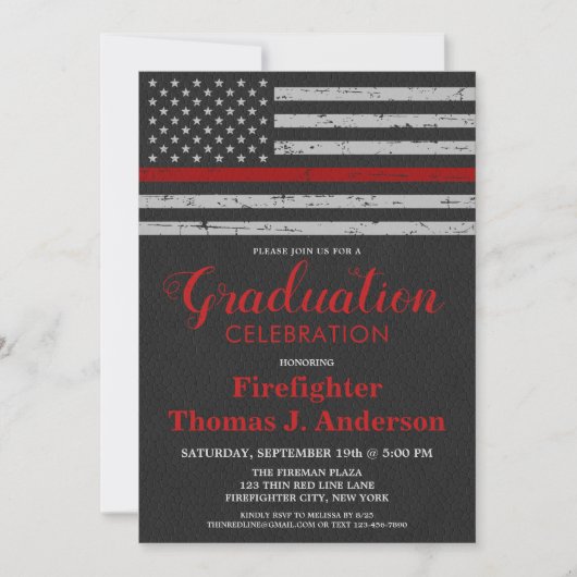 Firefighter Abschluss Thin Red Line Flaggen Feuerw Einladung (Vorderseite)