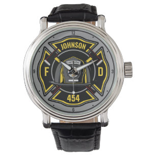 Firefighter ADD NAME Fire Department Rescue Team Armbanduhr