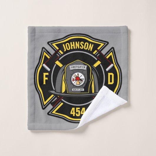 Firefighter ADD NAME Fire Department Rescue Team Badhandtuch Set (Waschlappen)