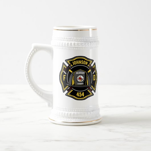Firefighter ADD NAME Fire Department Rescue Team Bierglas (Links)