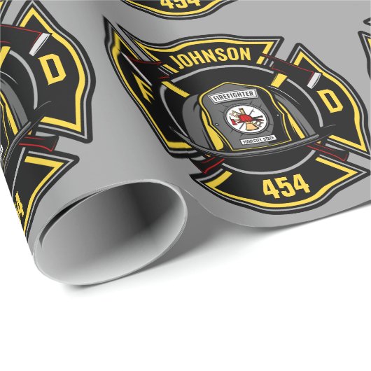Firefighter ADD NAME Fire Department Rescue Team Geschenkpapier (Rolleneckpunkt)