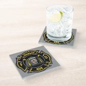 Firefighter ADD NAME Fire Department Rescue Team Glasuntersetzer (Schrägansicht)