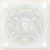 Firefighter ADD NAME Fire Department Rescue Team Glasuntersetzer (Rückseite)