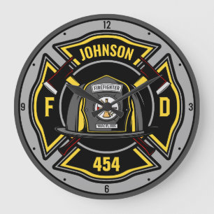 Firefighter ADD NAME Fire Department Rescue Team Große Wanduhr