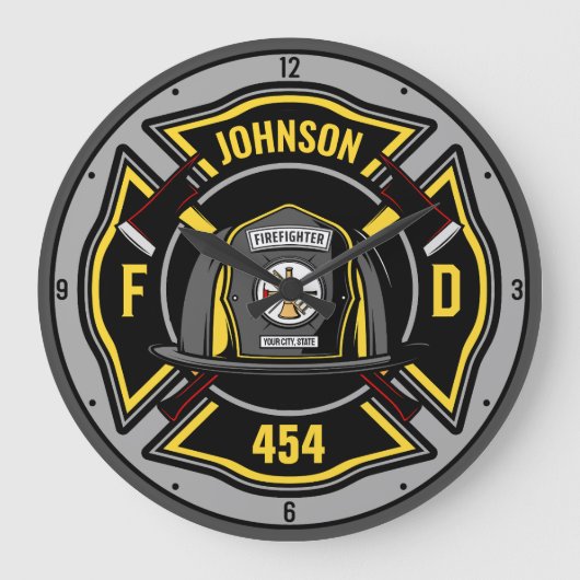 Firefighter ADD NAME Fire Department Rescue Team Große Wanduhr (Vorderseite)
