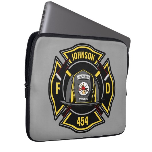 Firefighter ADD NAME Fire Department Rescue Team Laptopschutzhülle (Vorne Rechts)