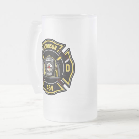 Firefighter ADD NAME Fire Department Rescue Team Mattglas Bierglas (Vorderseite Links)