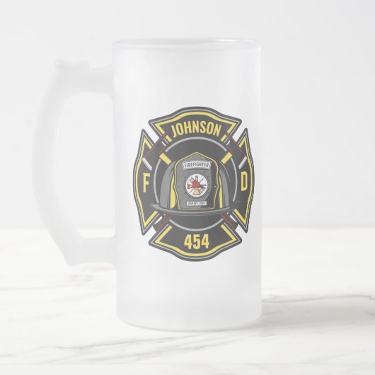 Firefighter ADD NAME Fire Department Rescue Team Mattglas Bierglas (Links)