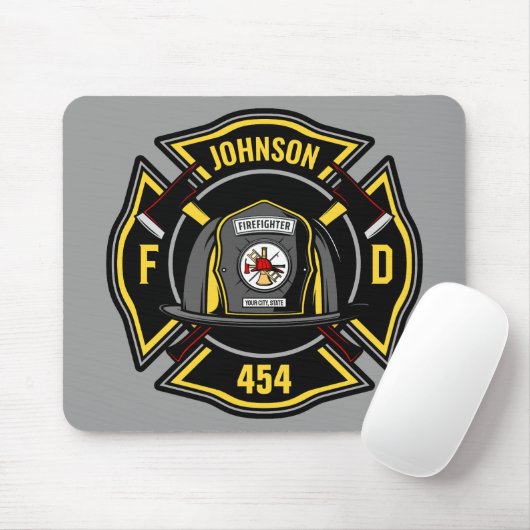 Firefighter ADD NAME Fire Department Rescue Team Mousepad (Mit Mouse)