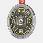 Firefighter ADD NAME Fire Department Rescue Team Ornament Aus Metall (Links)