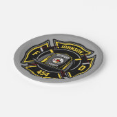 Firefighter ADD NAME Fire Department Rescue Team Pappteller (Schrägansicht)