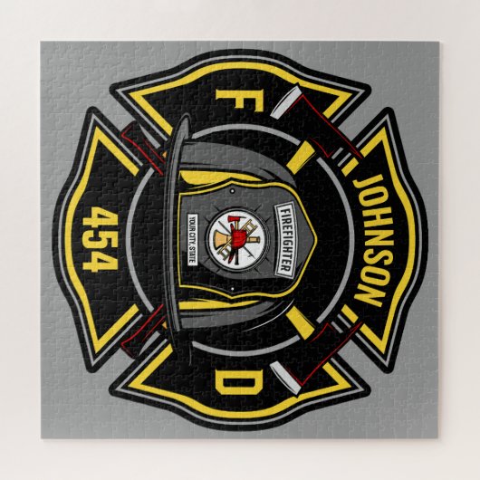 Firefighter ADD NAME Fire Department Rescue Team Puzzle (Horizontal)