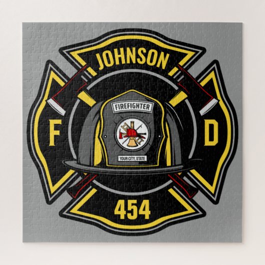 Firefighter ADD NAME Fire Department Rescue Team Puzzle (Vertikal)