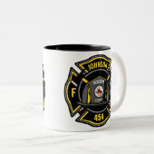 Firefighter ADD NAME Fire Department Rescue Team Zweifarbige Tasse (VorderseiteRechts)