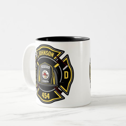 Firefighter ADD NAME Fire Department Rescue Team Zweifarbige Tasse (Vorderseite Links)