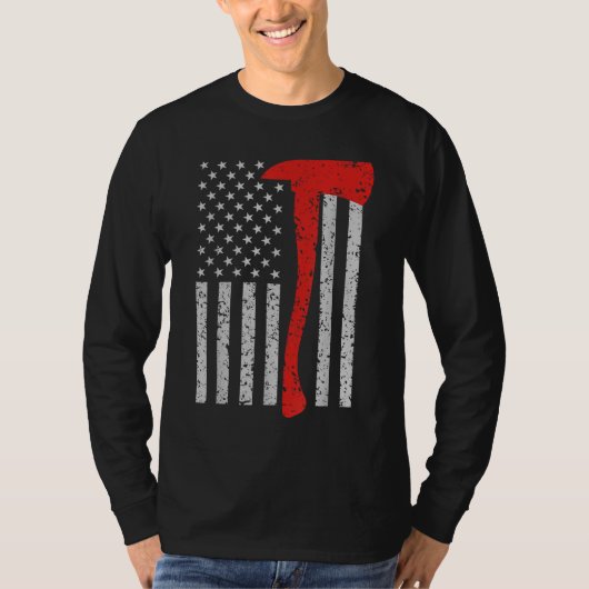 Firefighter American Flag Ax Thin Red Line Patrick T-Shirt (Vorderseite)