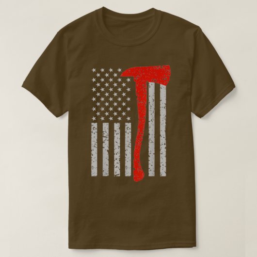 Firefighter American Flag Ax Thin Red Line Patrick T-Shirt (Design vorne)