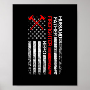 Firefighter American Flag Ax Thin Red Line Poster