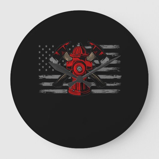 Firefighter American Flag Axe Große Wanduhr (Vorderseite)