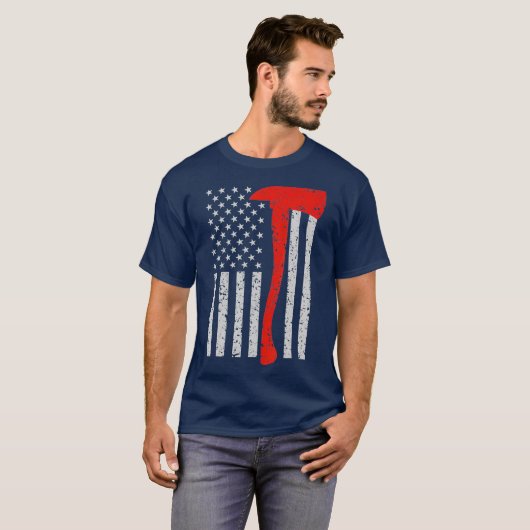 Firefighter American Flag Axe T Shirt Thin Red (Vorne ganz)