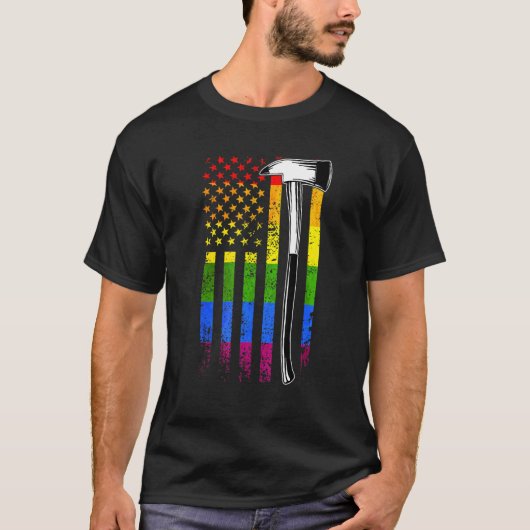 Firefighter American Flag LGBT Q Gay Pride Flag Fi T-Shirt (Vorderseite)