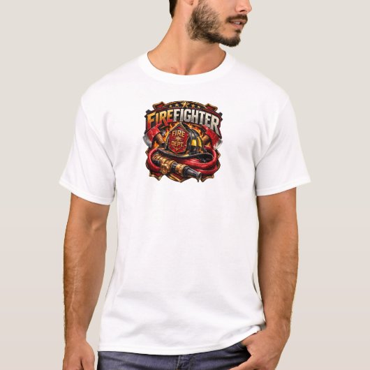 Firefighter Badge Emblem Vintage Design T-Shirt (Vorderseite)