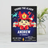 Firefighter Birthday Invitation with Photo Einladung (Stehend Vorderseite)