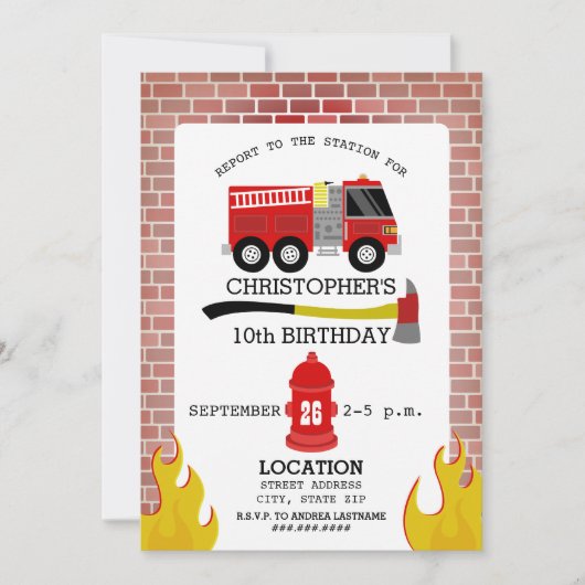 Firefighter Birthday Party Einladung (Vorderseite)