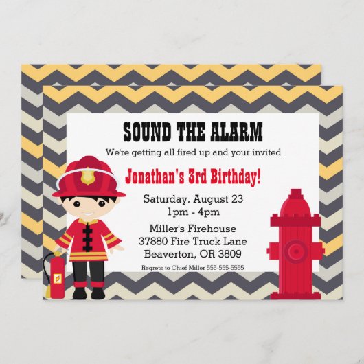 Firefighter Birthday Party Einladung (Vorne/Hinten)