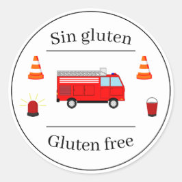 Firefighter Blue Bilingual Birthday Food Label Runder Aufkleber