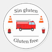 Firefighter Blue Bilingual Birthday Food Label Runder Aufkleber (Vorderseite)