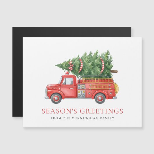 Firefighter Christmas Red Fire Truck Magnetic Card Magnetkarte (Vorne/Hinten)
