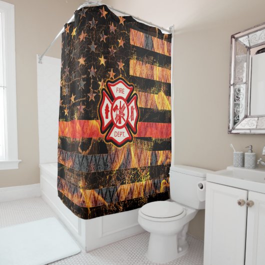 Firefighter Cross and Flames Duschvorhang (Beispiel)