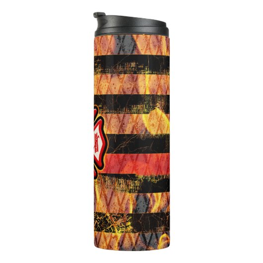 Firefighter Cross and Flames Thermosbecher (Nach rechts gedreht)