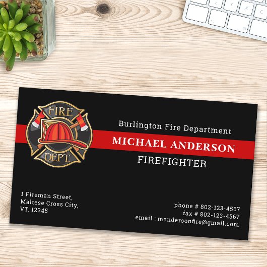 Firefighter Custom Fire Station Thin Red Line Logo Visitenkarte