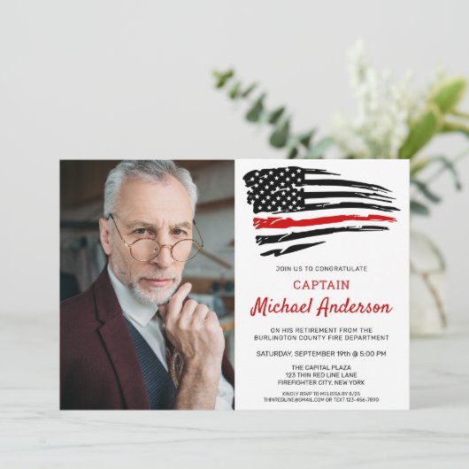 Firefighter Custom Foto Fireman Retirement Einladung (Stehend Vorderseite)