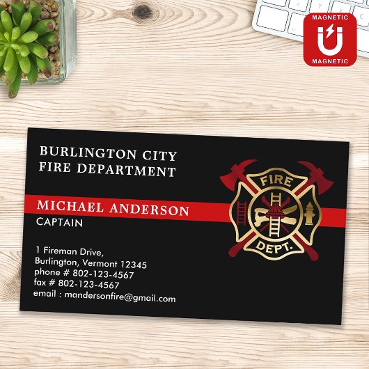 Firefighter Custom Logo Modern Red Fire Department Magnetische Visitenkarte
